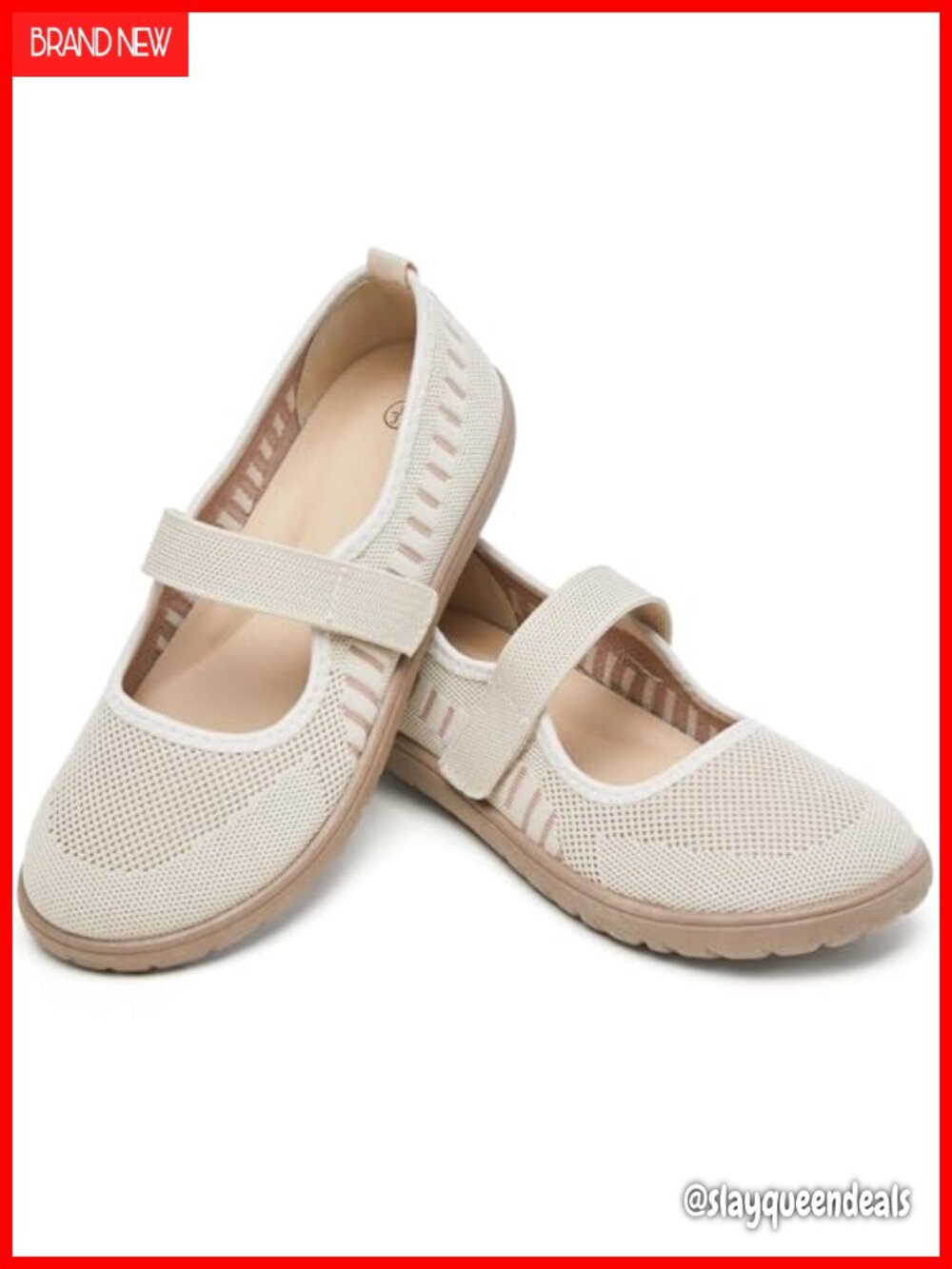 Womens Wide Toe Box Flats Knit Mary Jane Comfort Shoes